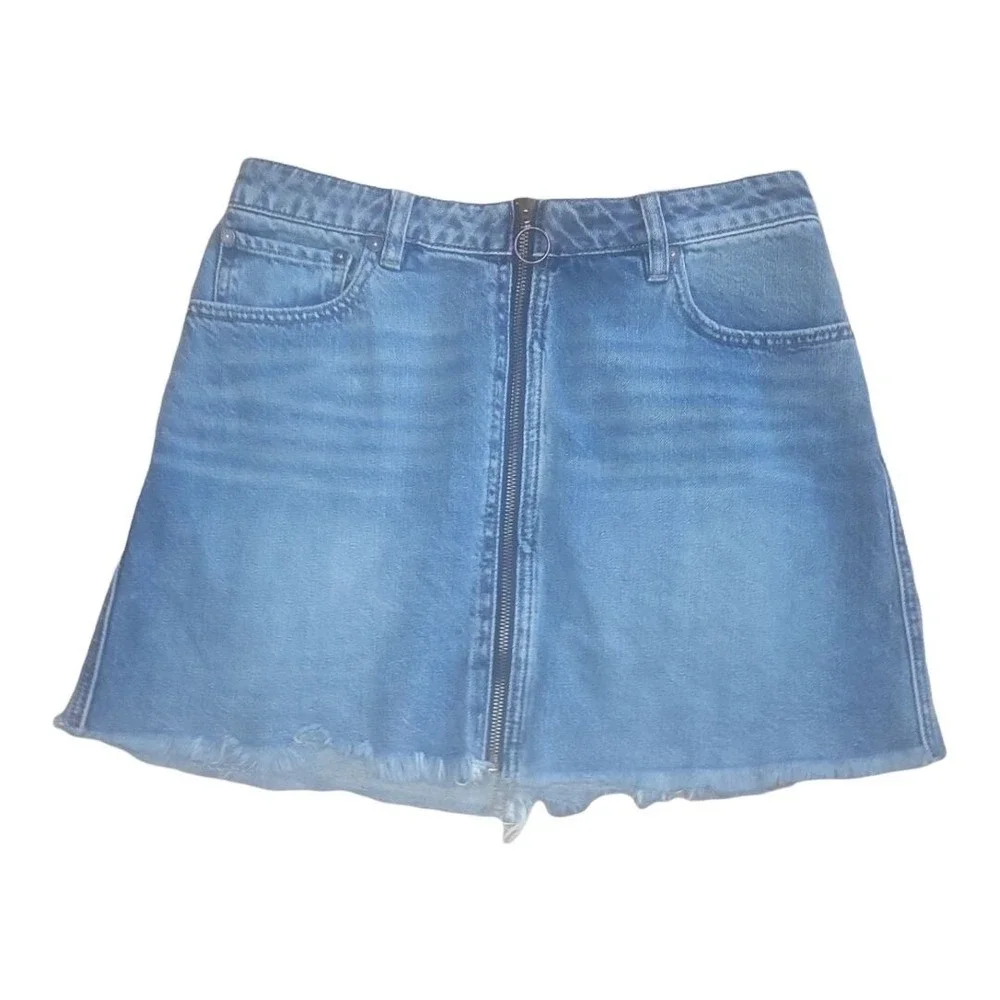Free People Denim Skirt Women Sz‎ 30 We The Free Full Zip Boho Chic Cottagecore